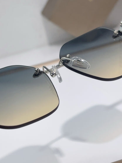 BVLGARI Silver-Tone Rimless Sunglasses with Blue-Yellow Gradient Lenses & Serpenti-Inspired Temples