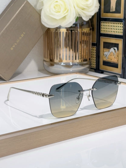 BVLGARI Silver-Tone Rimless Sunglasses with Blue-Yellow Gradient Lenses & Serpenti-Inspired Temples