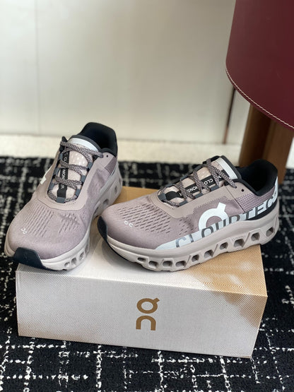 On Cloudmonster Unisex Running Sneakers Cinder Fog Grey Thick CloudTec Sole Sport Shoes