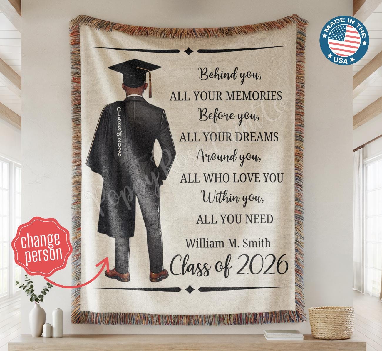 2026 Personalized Graduation Blanket, Senior Graduation Gift, Custom Text Graduation Blanket Gift for Her, Class of 2026 Graduate