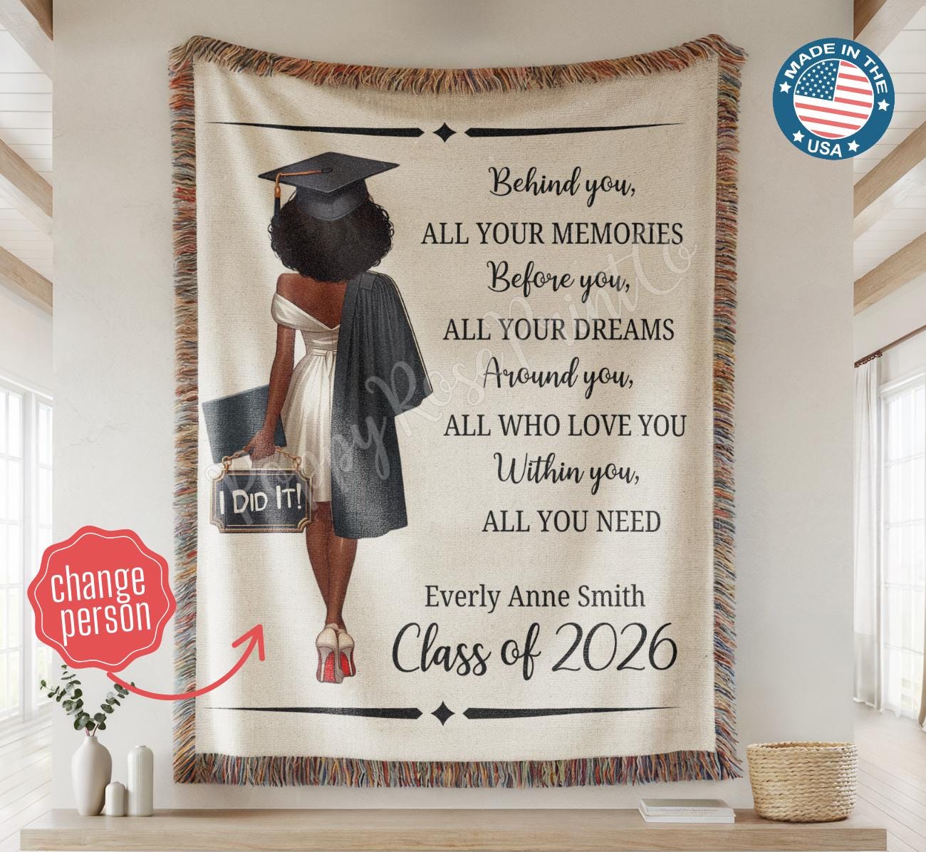 2026 Personalized Graduation Blanket, Senior Graduation Gift, Custom Text Graduation Blanket Gift for Her, Class of 2026 Graduate