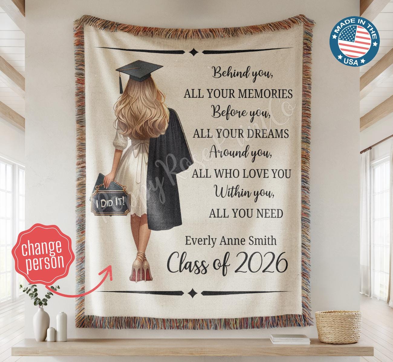 2026 Personalized Graduation Blanket, Senior Graduation Gift, Custom Text Graduation Blanket Gift for Her, Class of 2026 Graduate