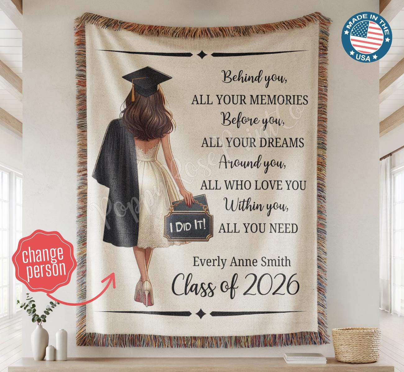 2026 Personalized Graduation Blanket, Senior Graduation Gift, Custom Text Graduation Blanket Gift for Her, Class of 2026 Graduate