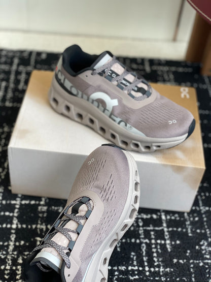 On Cloudmonster Unisex Running Sneakers Cinder Fog Grey Thick CloudTec Sole Sport Shoes