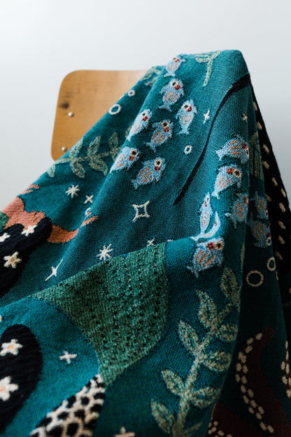 Mermaids Throw Blanket: Personalized Gift for Girl Boy Teen, Baby Shower, Woven Colourful Teal, Maximalist Ocean Animal Bedding Kawaii