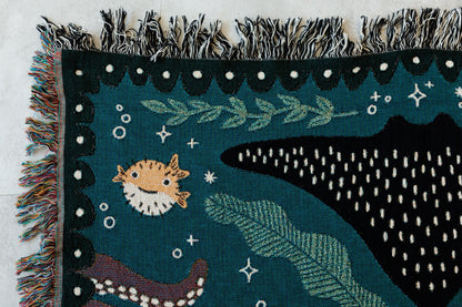 Mermaids Throw Blanket: Personalized Gift for Girl Boy Teen, Baby Shower, Woven Colourful Teal, Maximalist Ocean Animal Bedding Kawaii