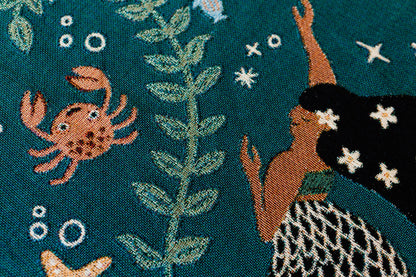 Mermaids Throw Blanket: Personalized Gift for Girl Boy Teen, Baby Shower, Woven Colourful Teal, Maximalist Ocean Animal Bedding Kawaii