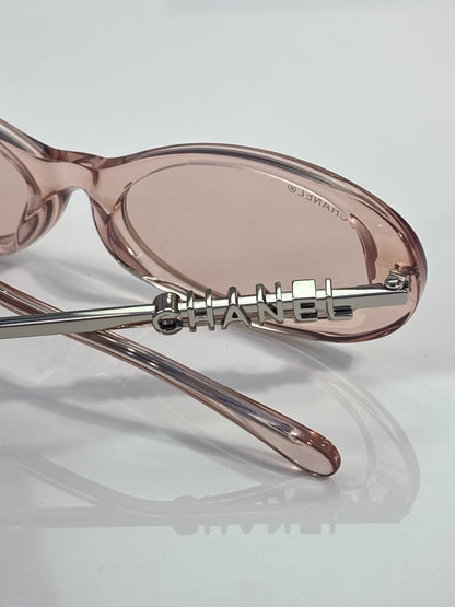 Chanel Transparent Light Gray Oval Sunglasses with Logo Letter Temples