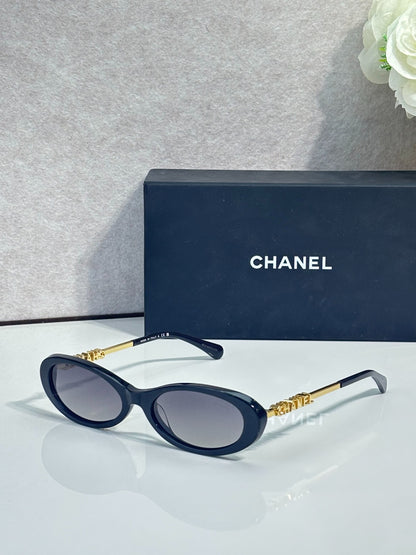Chanel Transparent Light Gray Oval Sunglasses with Logo Letter Temples