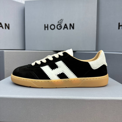 HOGAN Black Suede White H Logo Gum Sole Retro Casual Sneakers