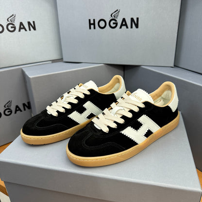 HOGAN Black Suede White H Logo Gum Sole Retro Casual Sneakers