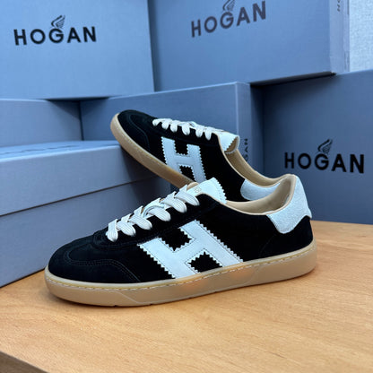HOGAN Black Suede White H Logo Gum Sole Retro Casual Sneakers