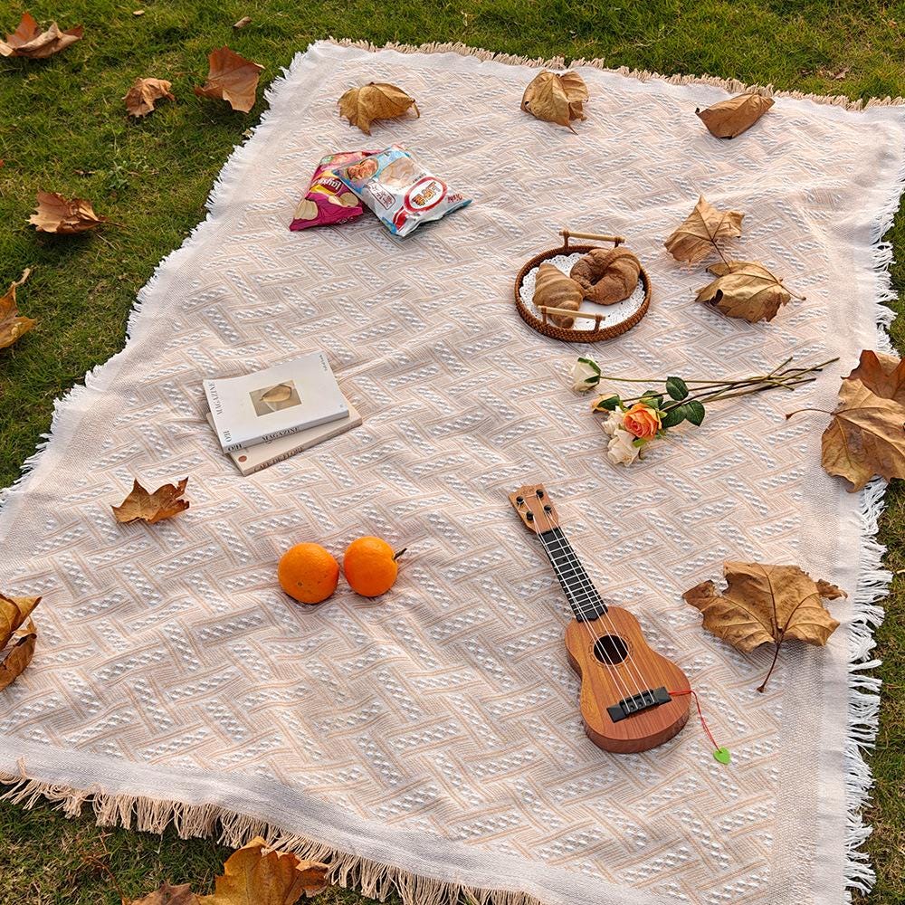 Outdoor Picnic Blanket – Soft Woven Mat – Perfect for Spring Travel, Camping, Family picnic, and Photoshoots - Summer Blanket Large
