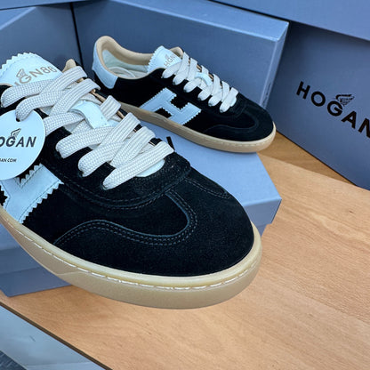 HOGAN Black Suede White H Logo Gum Sole Retro Casual Sneakers