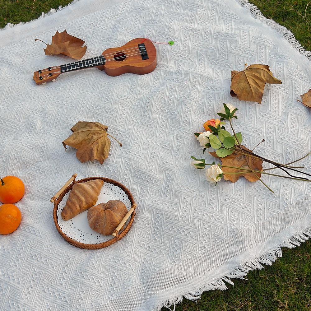 Outdoor Picnic Blanket – Soft Woven Mat – Perfect for Spring Travel, Camping, Family picnic, and Photoshoots - Summer Blanket Large