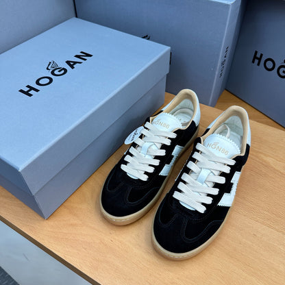 HOGAN Black Suede White H Logo Gum Sole Retro Casual Sneakers