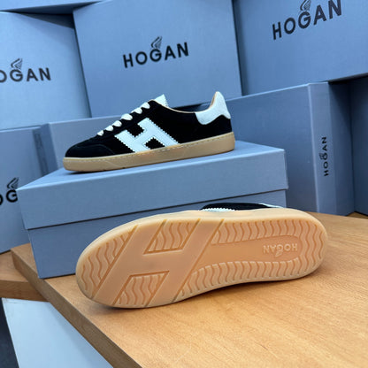 HOGAN Black Suede White H Logo Gum Sole Retro Casual Sneakers