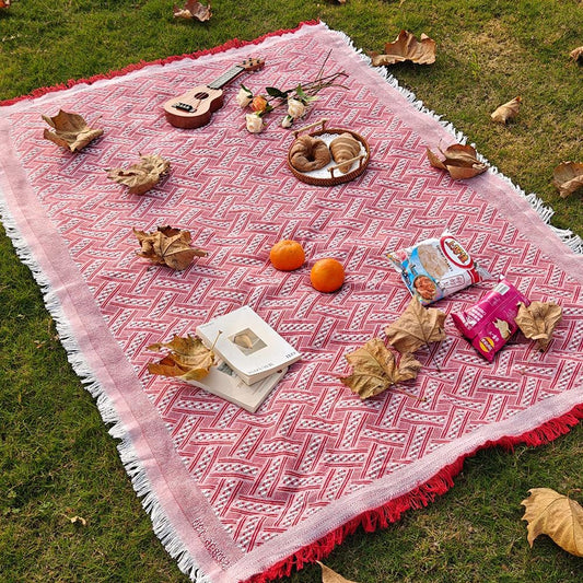 Outdoor Picnic Blanket – Soft Woven Mat – Perfect for Spring Travel, Camping, Family picnic, and Photoshoots - Summer Blanket Large