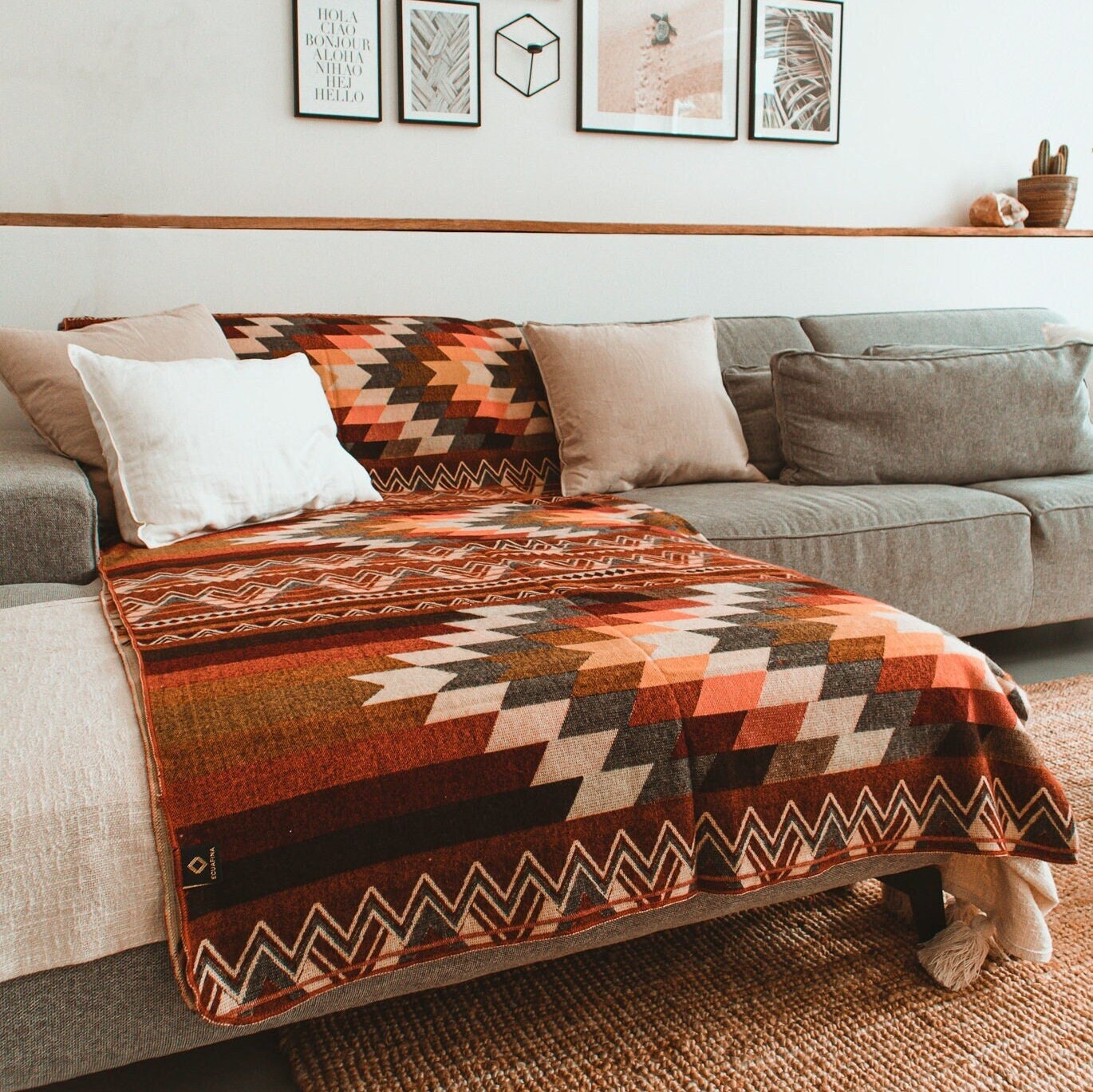 Alpaca wool blanket | Large blanket | Picnic blanket | Bed throws | Wool throw | Reversible blanket | Outdoor blanket | Antisana Orange