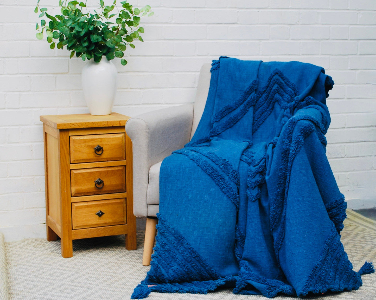 New Boho throw blanket - 100% recycled cotton hand woven.