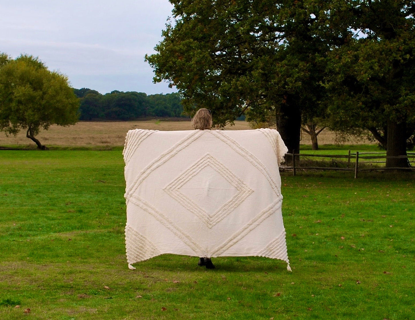 New Boho throw blanket - 100% recycled cotton hand woven.