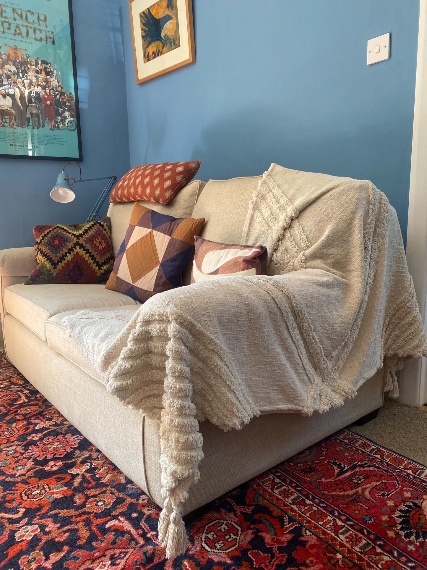 New Boho throw blanket - 100% recycled cotton hand woven.
