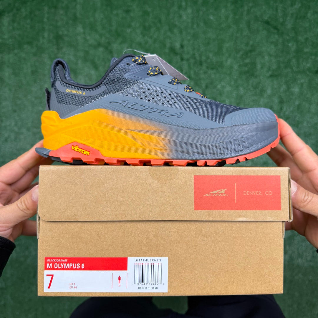 Altra Olympus 6 Grey Orange Yellow Zero Drop Breathable Trail Running Sneakers