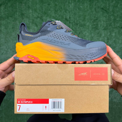 Altra Olympus 6 Grey Orange Yellow Zero Drop Breathable Trail Running Sneakers