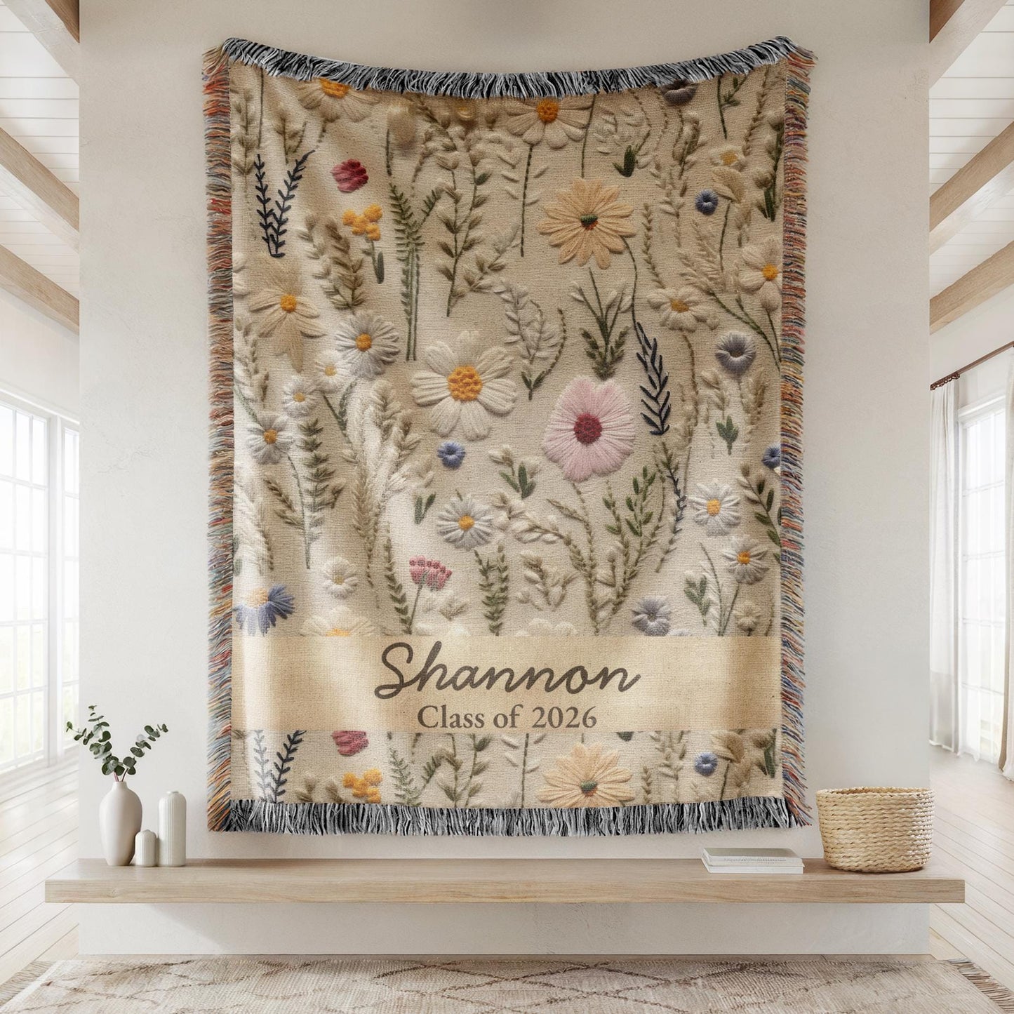 Senior 2026 Graduation Blanket, Floral Gift for Daughter, Personalized High School Keepsake 016