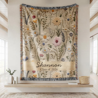 Senior 2026 Graduation Blanket, Floral Gift for Daughter, Personalized High School Keepsake 016