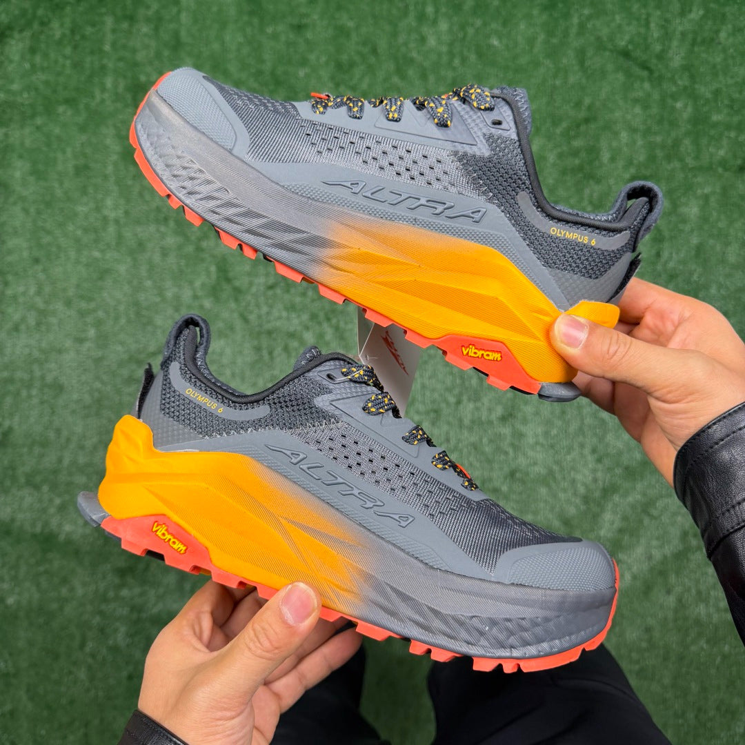 Altra Olympus 6 Grey Orange Yellow Zero Drop Breathable Trail Running Sneakers