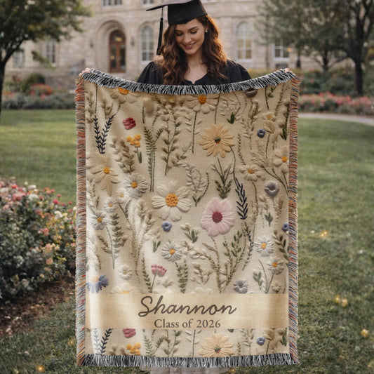 Senior 2026 Graduation Blanket, Floral Gift for Daughter, Personalized High School Keepsake 016
