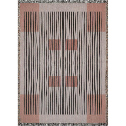Linear Abstract Woven Cotton Blanket In Terracotta And Black