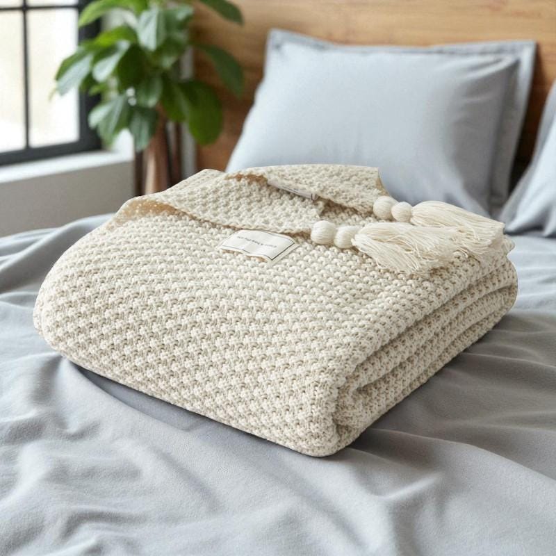 Waffle Weave  Soft Cotton Throw Blanket, Lightweight Cozy Waffle Knit Blanket, Breathable Sofa Minimalist Bed Throw, Modern Home Decor Gift