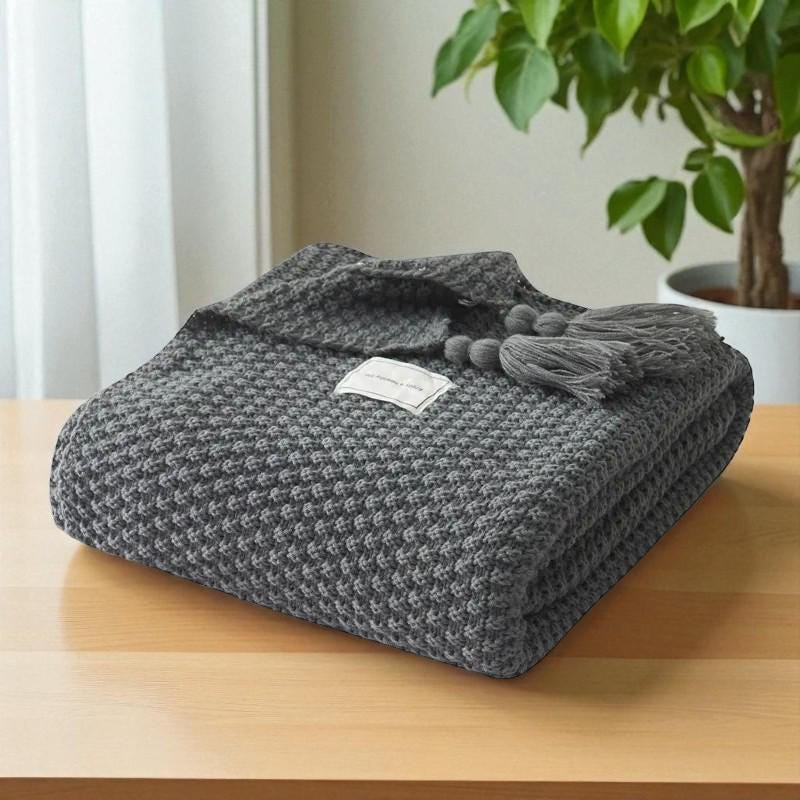 Waffle Weave  Soft Cotton Throw Blanket, Lightweight Cozy Waffle Knit Blanket, Breathable Sofa Minimalist Bed Throw, Modern Home Decor Gift