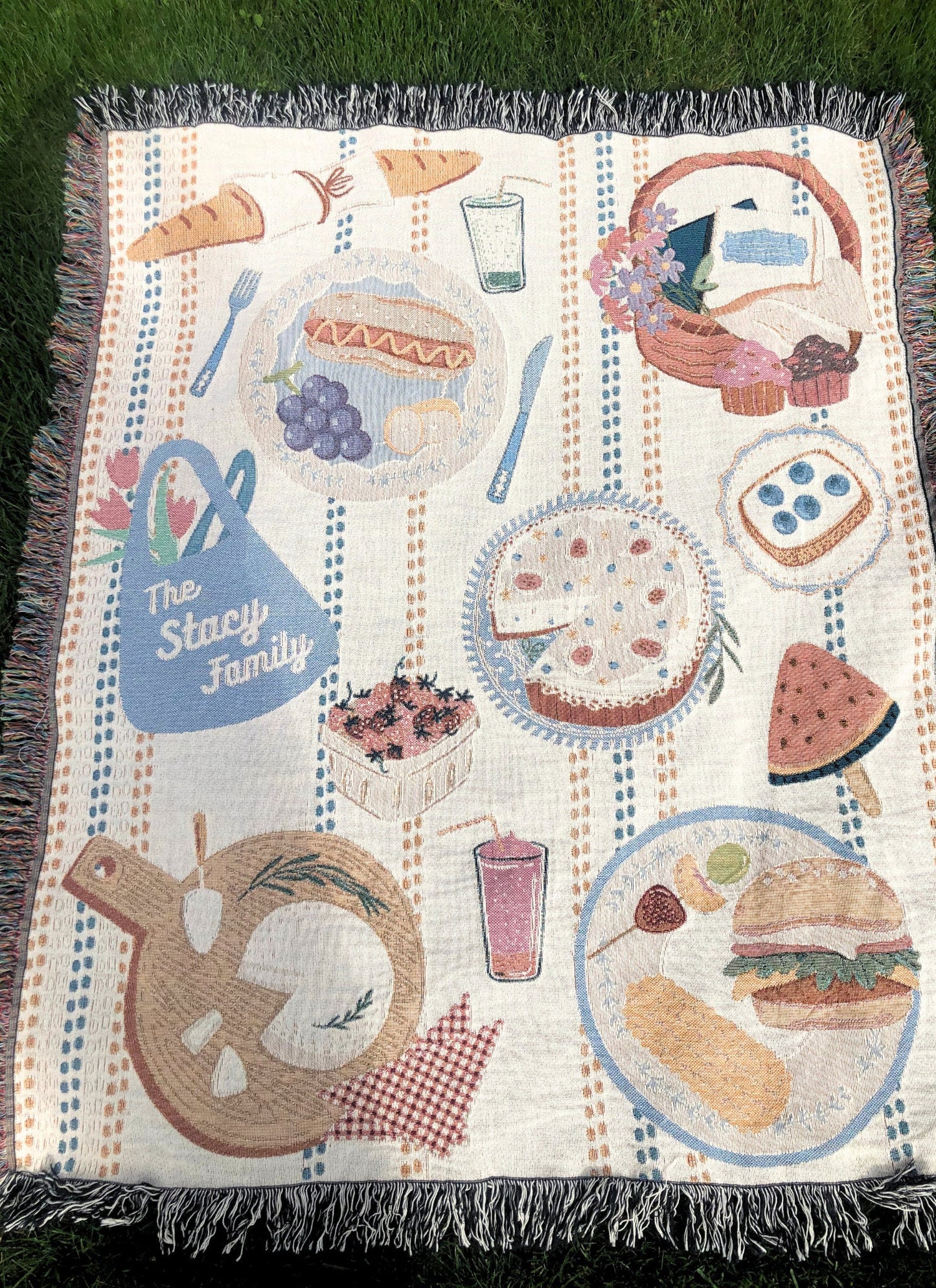 Personalized Woven Picnic Blanket, Beach Blanket Throw, Cottagecore, Food Art, Unique Custom Blanket, Family Gift, Christmas gift for family