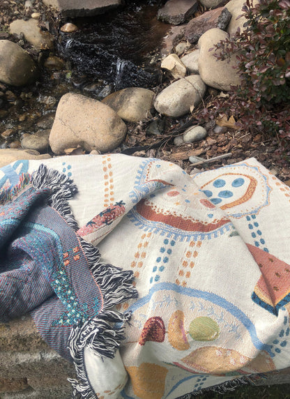 Personalized Woven Picnic Blanket, Beach Blanket Throw, Cottagecore, Food Art, Unique Custom Blanket, Family Gift, Christmas gift for family