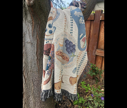 Personalized Woven Picnic Blanket, Beach Blanket Throw, Cottagecore, Food Art, Unique Custom Blanket, Family Gift, Christmas gift for family