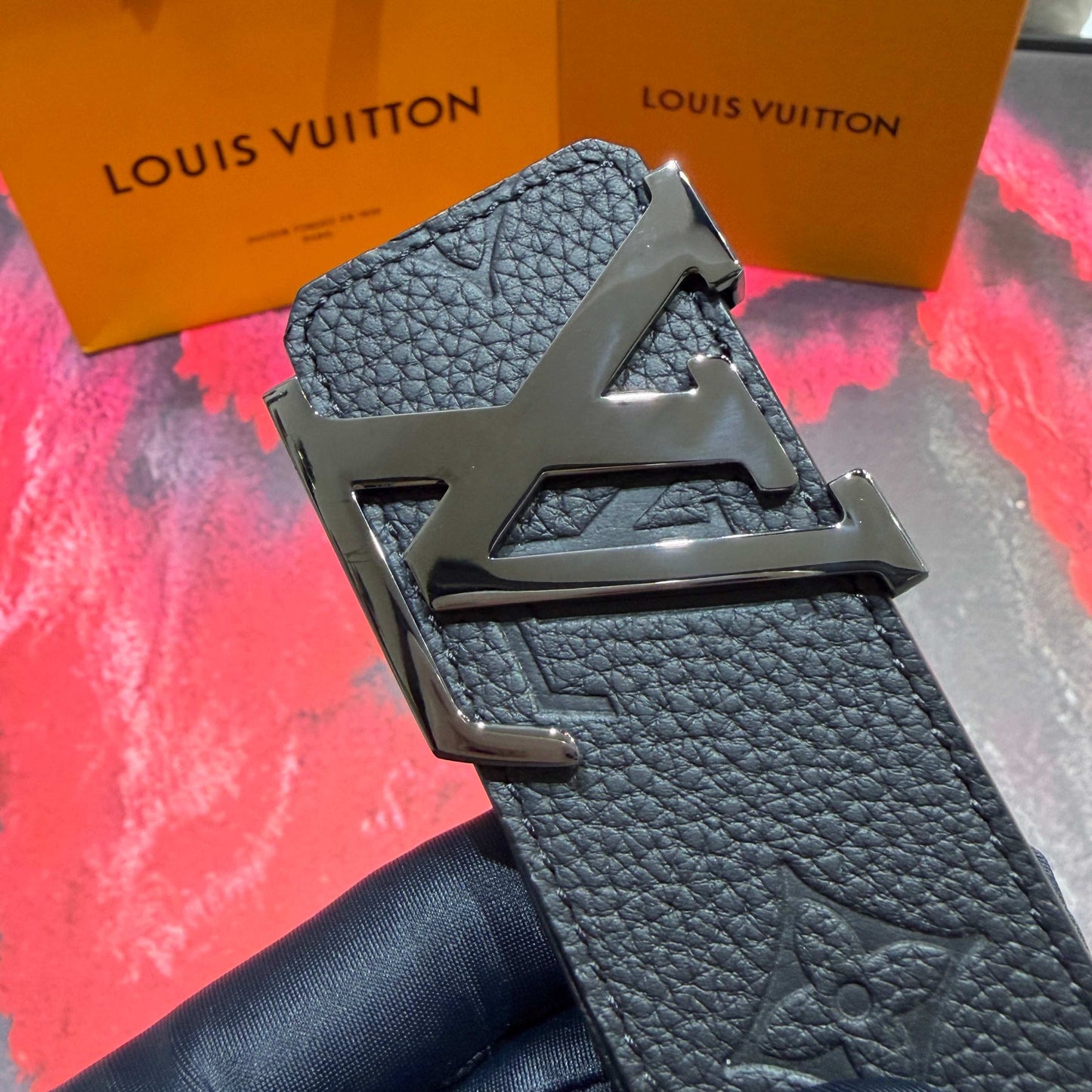 Luxury Mens Navy Grain Leather Belt Silver Logo Buckle Casual Business Belt
