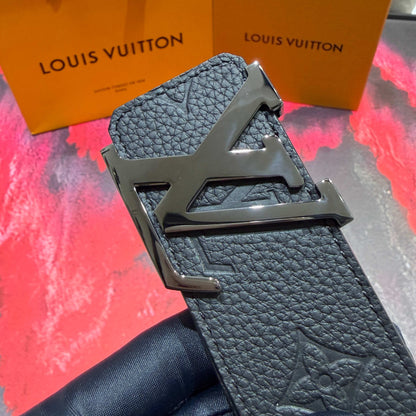 Luxury Mens Navy Grain Leather Belt Silver Logo Buckle Casual Business Belt