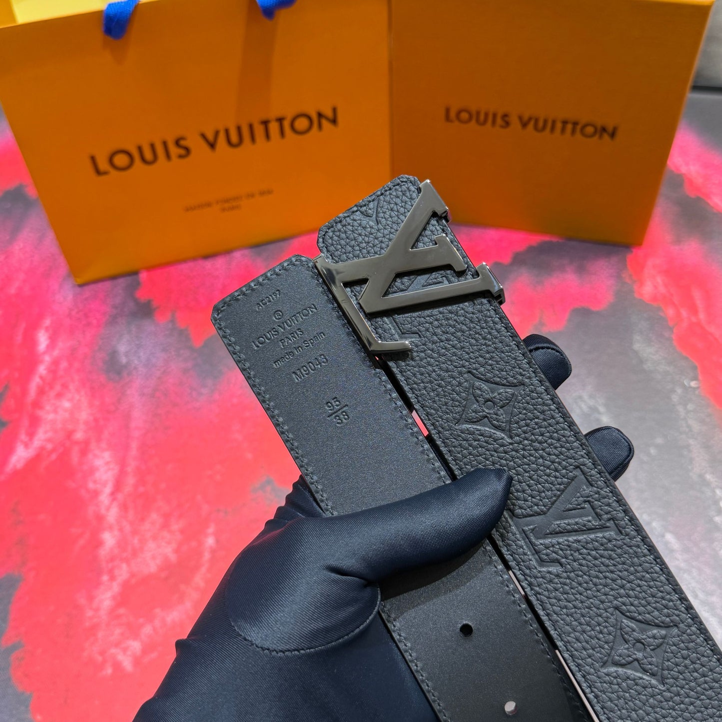 Luxury Mens Navy Grain Leather Belt Silver Logo Buckle Casual Business Belt