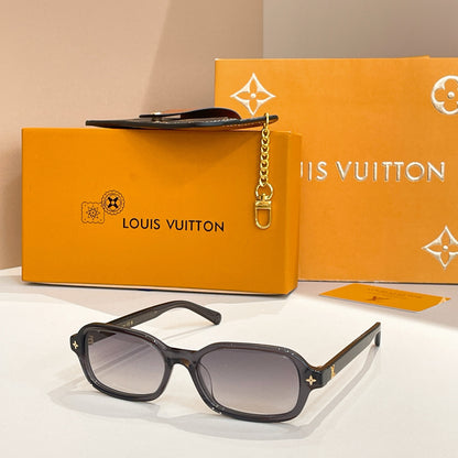 Louis Vuitton Monogram-Embellished Rectangular Sunglasses (Brown Translucent Frame / Light Yellow Lens)