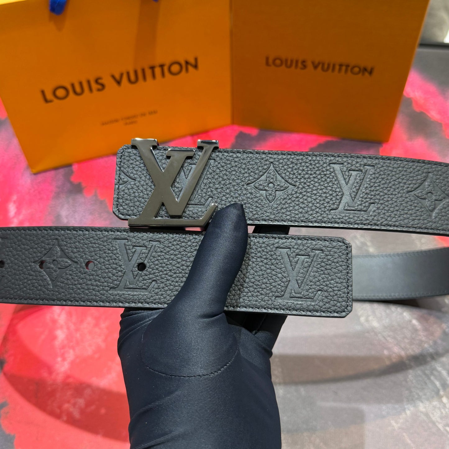 Luxury Mens Navy Grain Leather Belt Silver Logo Buckle Casual Business Belt