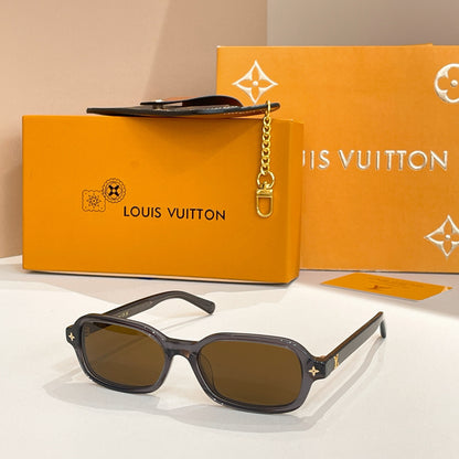 Louis Vuitton Monogram-Embellished Rectangular Sunglasses (Brown Translucent Frame / Light Yellow Lens)