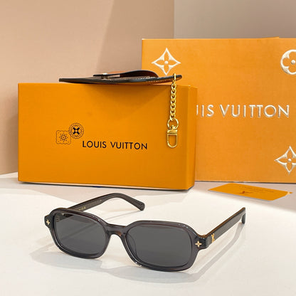Louis Vuitton Monogram-Embellished Rectangular Sunglasses (Brown Translucent Frame / Light Yellow Lens)