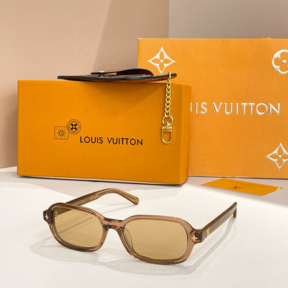Louis Vuitton Monogram-Embellished Rectangular Sunglasses (Brown Translucent Frame / Light Yellow Lens)