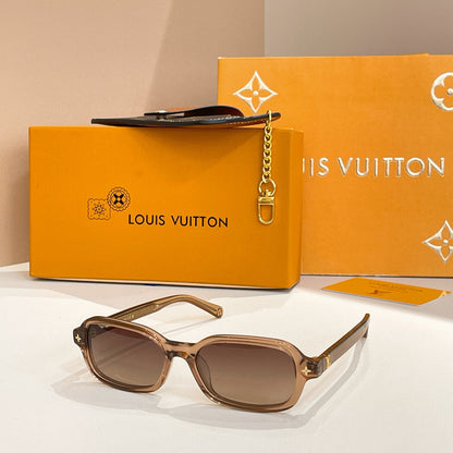 Louis Vuitton Monogram-Embellished Rectangular Sunglasses (Brown Translucent Frame / Light Yellow Lens)