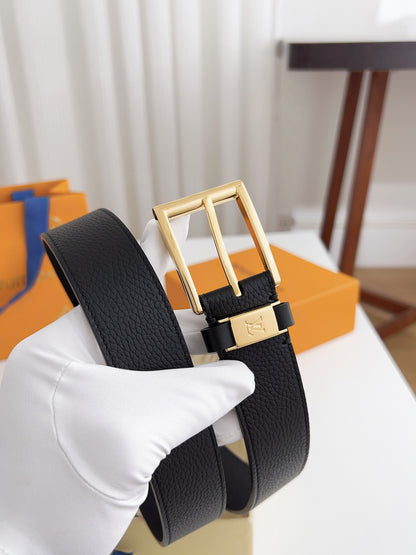 LV Black Togo Leather 35mm Pin Buckle Belt