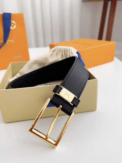 LV Black Togo Leather 35mm Pin Buckle Belt
