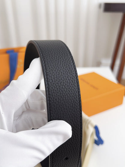 LV Black Togo Leather 35mm Pin Buckle Belt